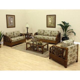 Hospitality Rattan Cancun Palm Upholstered Rattan 5 Piece Deep Seating Group