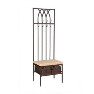 Home Decorators Collection 4 Hook Tristan Metal With Tufted Cushion Hall Tree with Storage Bench in Dark Brown HE4293