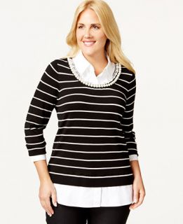 Charter Club Plus Size Layered Look Embellished Top, Only at