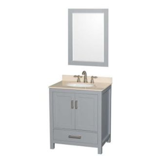 Wyndham Collection Sheffield 30 in. W x 22 in. D Vanity in Gray with Marble Vanity Top in Ivory with White Basin and 24 in. Mirror WCS141430SGYIVUNOM24