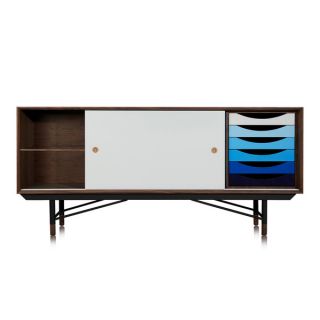 1955 Color Theory Mid century Modern Sideboard Credenza, Walnut/Blue