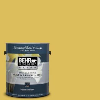 BEHR Premium Plus Ultra 1 gal. #P320 6 Sulfur Yellow Satin Enamel Interior Paint 775301