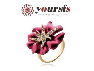 Yoursfs 18K Rose Gold Plated Red Painting Flower Rings Use Swarovski Crystal Fashion Jewelry
