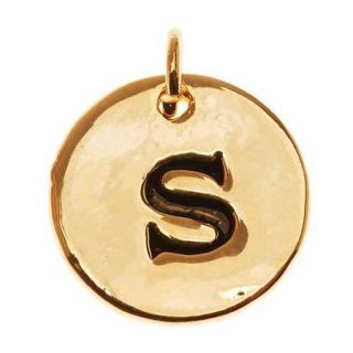 Lead Free Pewter, Round Alphabet Charm Lowercase Letter 's' 13mm, 1 Piece, Gold Plated