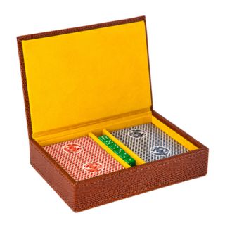 Travel Game Set with 2 Decks of Cards and Dice in Brown Lizard Leather