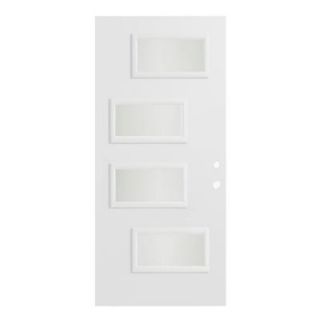 Stanley Doors 32 in. x 80 in. Beatrice Satin Opaque 4 Lite Prefinished White Left Hand Inswing Steel Prehung Front Door 1906M 32 L