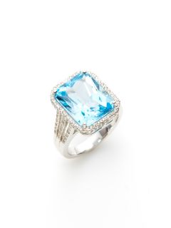Blue Topaz & Diamond Split Shank Ring by Inner Circle Jewelry