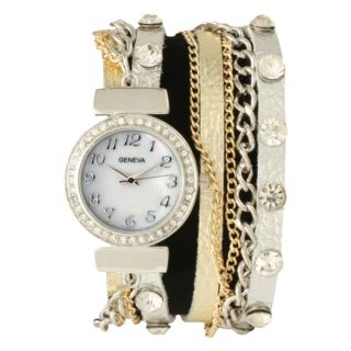 Olivia Pratt Womens 15168 Genuine Leather Stone Stud Chain Wrap Watch