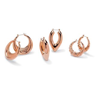 PalmBeach Set of 3 Pairs of Hoop Earrings in Rose Gold Plated Tailored