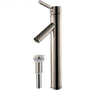 Kraus FVS 1002 PU 10SN Bathroom Faucet, Sheven Single Lever Vessel Faucet w/ Matching Pop Up Drain Satin   Nickel