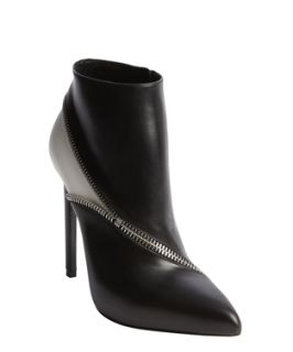 Saint Laurent Black And White Zipper Seam Heel Ankle Booties (328799101)