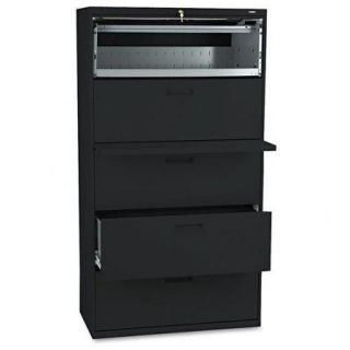 Hon 500 Series 585l Lateral File Cabinet   36" X 19.3" X 67"   Steel   5 X File Drawer[s]   Legal, Letter   Interlocking, Leveling Glide, Durable, Label Holder, Recessed Handle, Ball bearing (585LP)