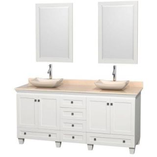 Wyndham Collection Acclaim 72 in. W Double Vanity in White with Marble Vanity Top in Ivory, Ivory Sinks and 2 Mirrors WCV800072DWHIVGS2M24