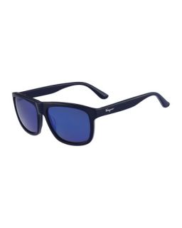 Salvatore Ferragamo Square Plastic Polarized Sunglasses, Blue Azure