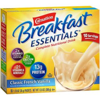 Carnation Breakfast Essentials Classic French Vanilla Complete Nutritional Drink Mix, 1.26 oz, 10 count