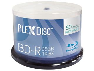 PlexDisc 25GB 6X BD R White Inkjet Hub Printable 50 Packs Spindle Disc Model 633 214