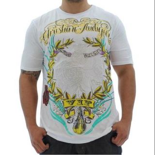 Christian Audigier Skull Rose Men's T Shirt Tee White Size 3XL