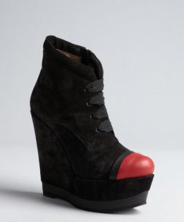 Ritch Erani Nyfc Black Suede And Red Leather Lace Up Wedge Heel Ankle Boots (326235801)