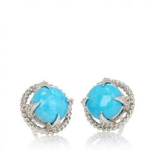 Heritage Gems Princess Turquoise and White Topaz Sterling Silver "Rope" Stud Ea   7654419