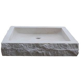 TashMart Chiseled Rectangular Natural Stone Vessel Bathroom Sink; Beige