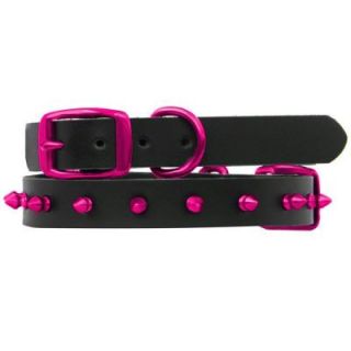 Platinum Pets 15 in. Black Genuine Leather Dog Collar in Raspberry Spikes LC15INRSPSPK