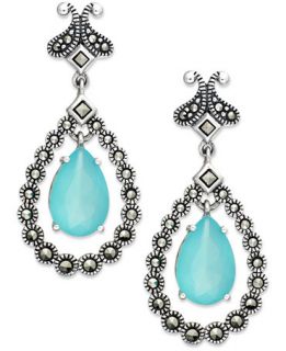 Genevieve & Grace Sterling Silver Apatite Glass and Marcasite Teardrop