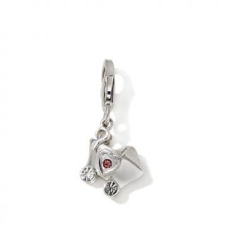 Sterling Silver Baby Carriage Dangle Charm with Pink Crystal Accent   7761794