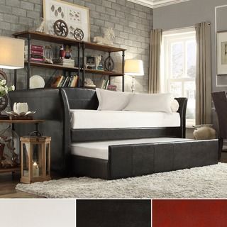 TRIBECCA HOME Deco Dark Brown Faux Leather Daybed with Trundle