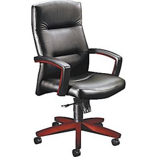 HON HON5001NSS11 Park Avenue Collection Leather Executive High Back Chair with Fixed Arms, Black/Mahogany