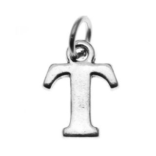 Sterling Silver Alphabet Charm, Initial Letter 'T' 15mm, 1 Piece, Silver