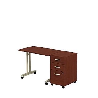 Bush Business Westfield Adjustable Height Mobile Table with 3 Drawer Mobile Pedestal, Cherry Mahogany