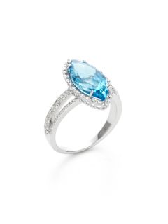 Faceted Blue Topaz Marquise & Diamond Split Shank Ring by Danni