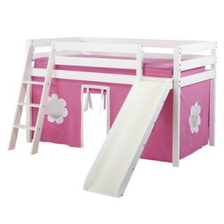 Maxtrix Kids Twin Low Loft Bed with Angled Ladder, Slide and Curtain