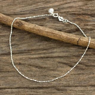 Handcrafted Sterling Silver Simple Happiness Anklet (Thailand)