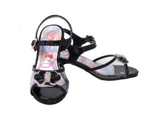 Little Girls 12 Black Patent Clear Strap Sparkle Bow Heel Dress Shoes