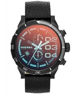 Diesel Mens Chronograph Iridescent Crystal Double Down Black Leather