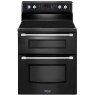 Maytag Gemini 6.7 cu. ft. Double Oven Electric Range with Self Cleaning Convection Oven in Black with Stainless Steel Handles MET8720DE