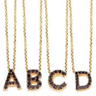 Annello Yellow Gold Black Diamond Accent Mini Initial Letter Necklace E