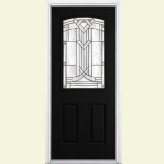 Masonite 36 in. x 80 in. Chatham Camber Top Half Lite Painted Smooth Fiberglass Prehung Front Door with Brickmold 22198