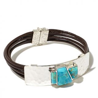 Jay King Turquoise and Hammered Sterling Silver Silver Leather Bracelet   7697119