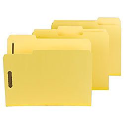 Smead Color Pressboard Fastener Folders With SafeSHIELD Coated Fasteners Letter Size 13 Cut 50percent Recycled Yellow Box Of 25