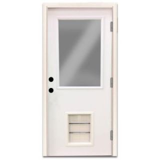 Steves & Sons 32 in. x 80 in. Premium Half Lite Primed White Steel Prehung Front Door with Large Pet Door SPD H1CLPR 28 4OLH