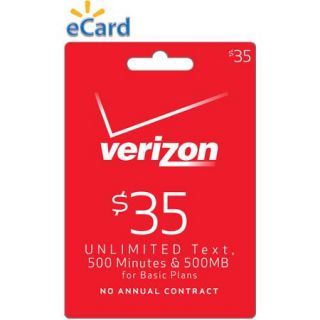 Verizon Wireless $35 Refill Prepaid Card 
