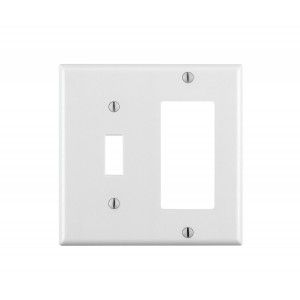 Leviton 80405 W Electrical Wall Plate, Combination, 1 Decora and 1 Toggle Switch,  2 Gang   White