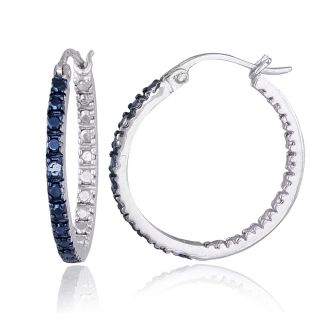 DB Designs Sterling Silver Blue Diamond Accent 20mm Hoop Earrings