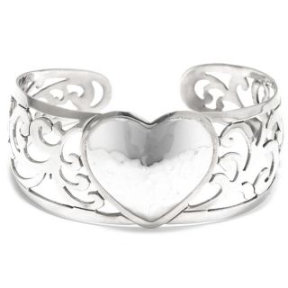 Hammered Sterling Silver Heart Filigree Cuff Bracelet  