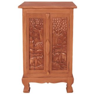 Handmade Acacia 32 Royal Elephant Storage Cabinet / End Table by EXP
