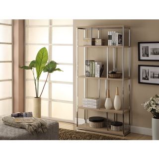 72 inch High Natural Reclaimed Look Chrome Metal Bookcase  