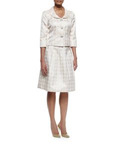 Albert Nipon Houndstooth Jacket and Skirt Suit Set, Champagne