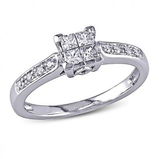 10K White Gold 0.25ct Princess Cut and Round White Diamond Engagement Ring   7665130